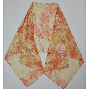 100% Silk Scarf Wrap DELICATE FLORAL ART Pink Peach Long Wide Rectangle 67 X 22